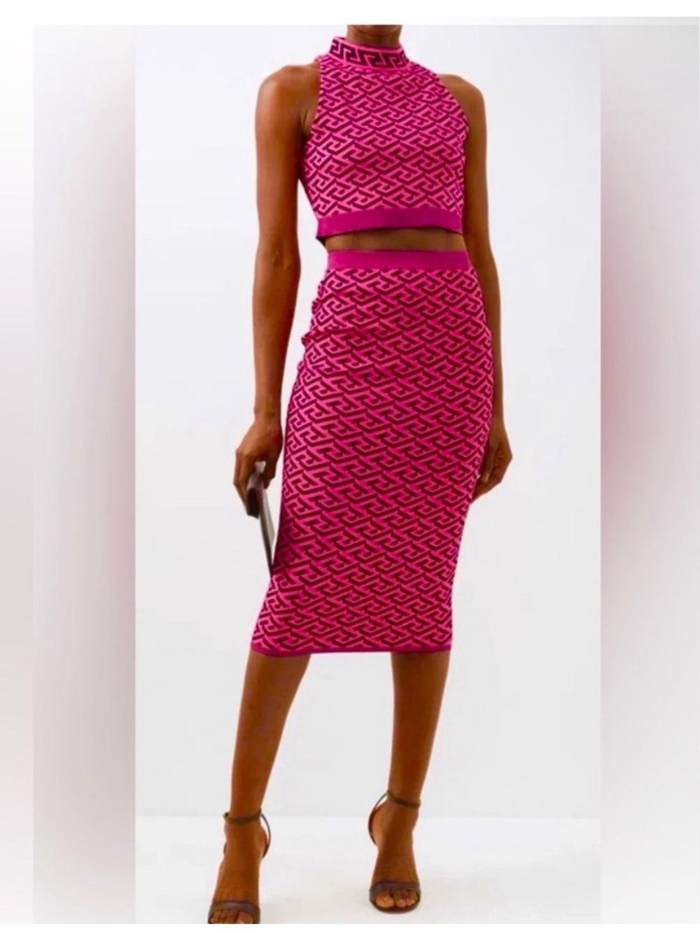 VERSACE La Greca Signature Jacquard Midi Skirt AND Crop Top